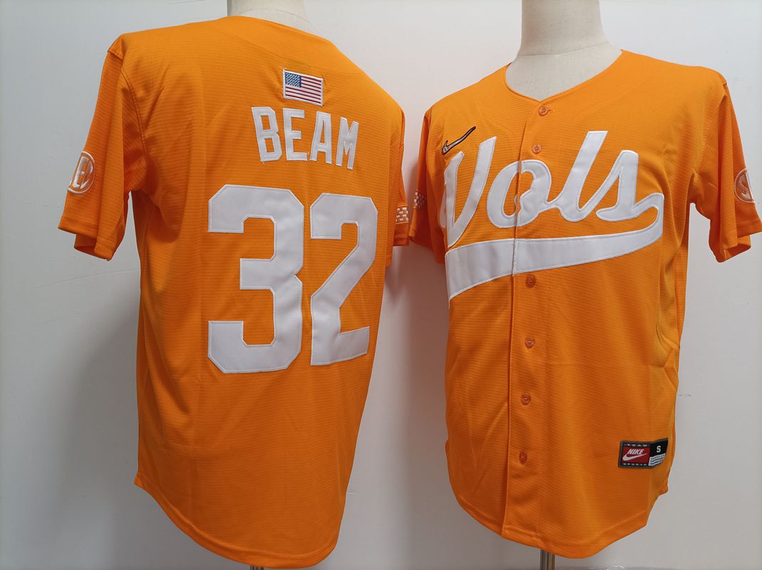 Men Tennessee Volunteers #32 Beam Yellow Nike 2025 NCAA Jersey-0